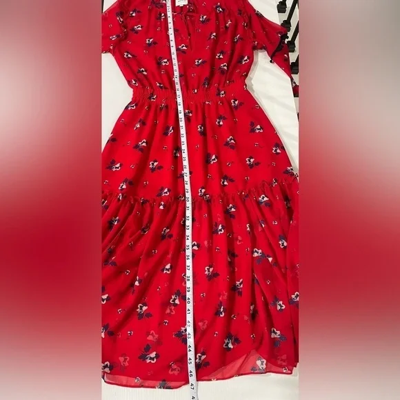 MISA‎ LOS ANGELES Raquel Red Floral Two Layer Semi Sheer Midi Dress Sz S - Picture 10 of 10